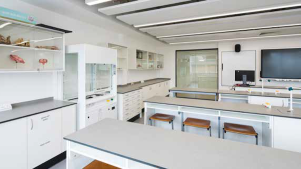 A fume cupboard inside a school chemistry lab